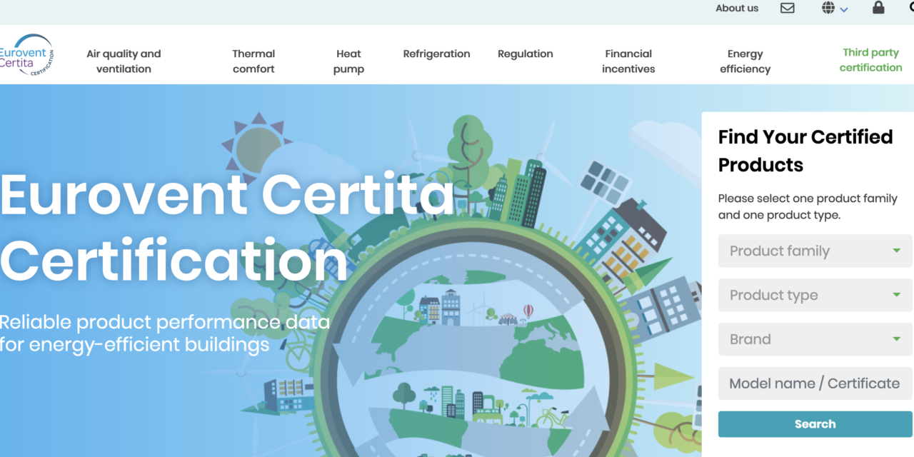 Já pode pesquisar produtos, componentes e sistemas no novo website da Eurovent Certita Certification